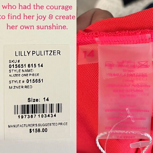 Lilly Pulitzer Women Size 14 Alizee Mizner Red One Piece Swimsuit Beach Vacation - Picture 8 of 12